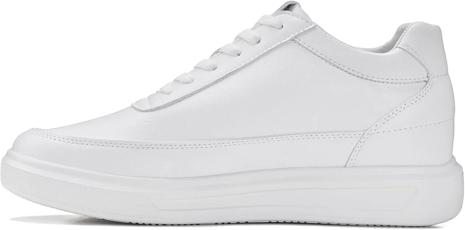 CALTO Men's Invisible Height Increasing Elevator Shoes - Pure White Light-Weight Lace-up Leather Sporty Sneakers - 2.8 Inches Taller - X1647 - Size 10 D(M) US