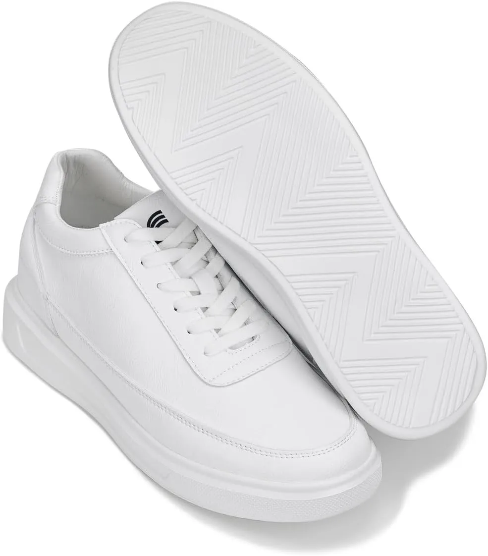 CALTO Men's Invisible Height Increasing Elevator Shoes - Pure White Light-Weight Lace-up Leather Sporty Sneakers - 2.8 Inches Taller - X1647 - Size 10 D(M) US