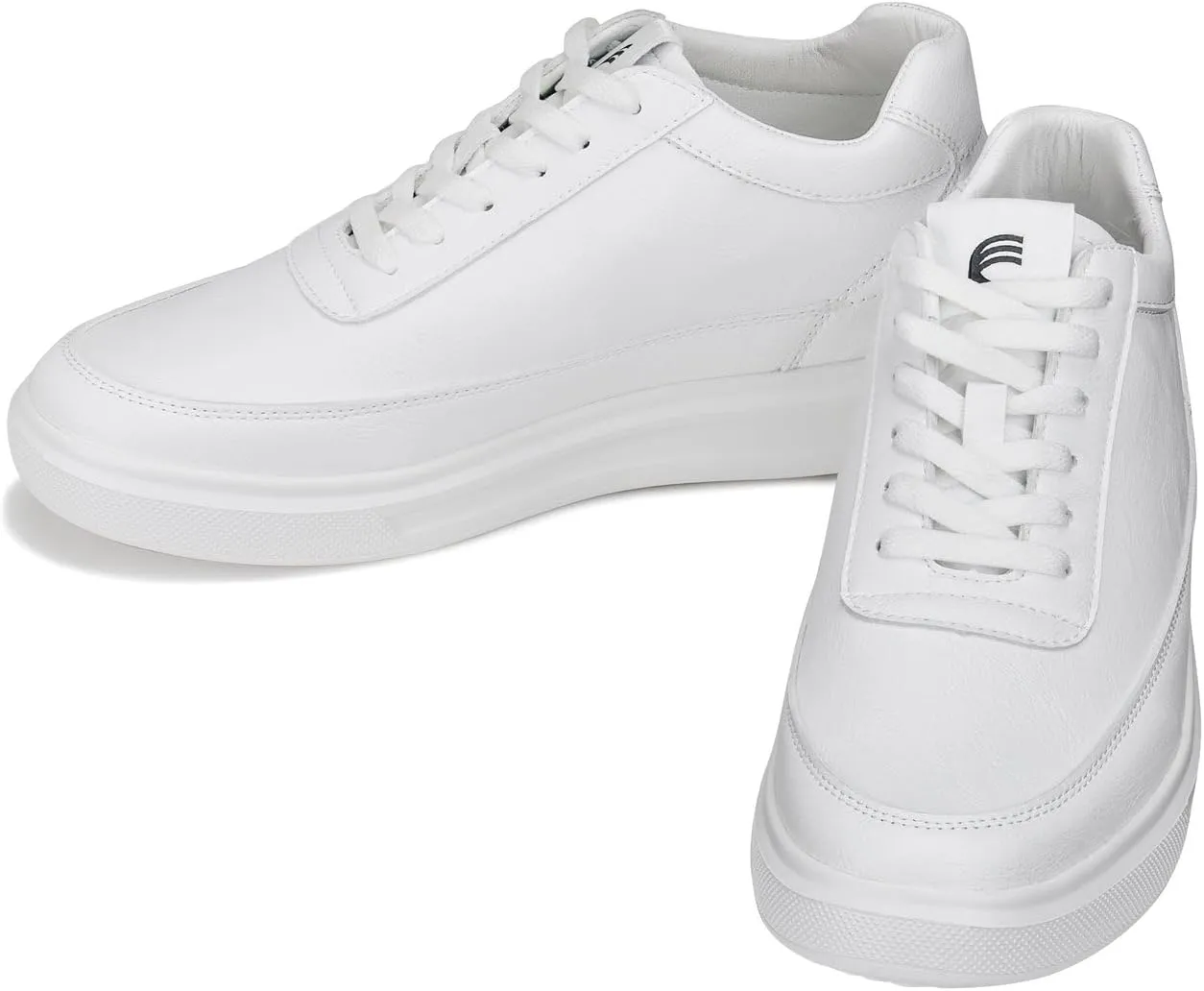 CALTO Men's Invisible Height Increasing Elevator Shoes - Pure White Light-Weight Lace-up Leather Sporty Sneakers - 2.8 Inches Taller - X1647 - Size 10 D(M) US