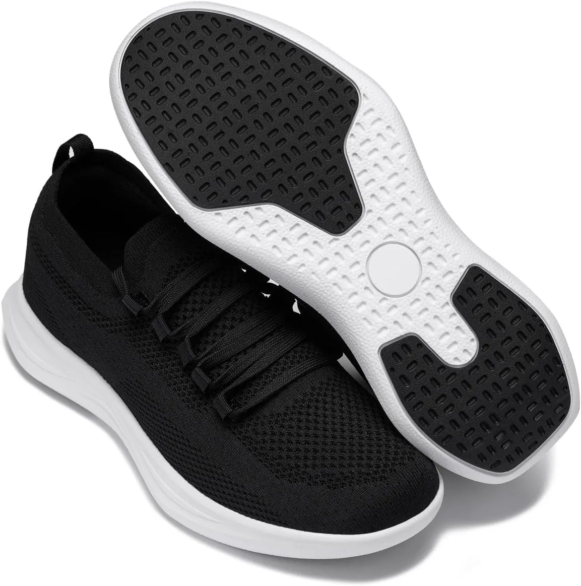 CALTO Men's Invisible Height Increasing Elevator Shoes - Super Lightweight Knitted Sporty Sneakers - 2.4 Inches Taller