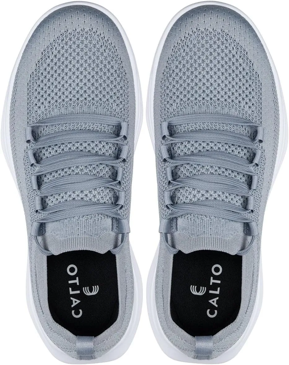 CALTO Men's Invisible Height Increasing Elevator Shoes - Super Lightweight Knitted Sporty Sneakers - 2.4 Inches Taller