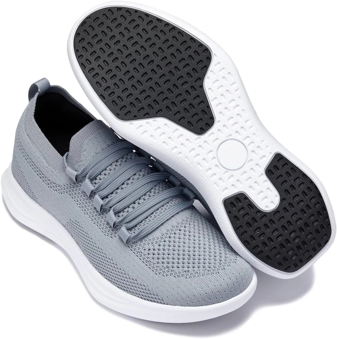 CALTO Men's Invisible Height Increasing Elevator Shoes - Super Lightweight Knitted Sporty Sneakers - 2.4 Inches Taller