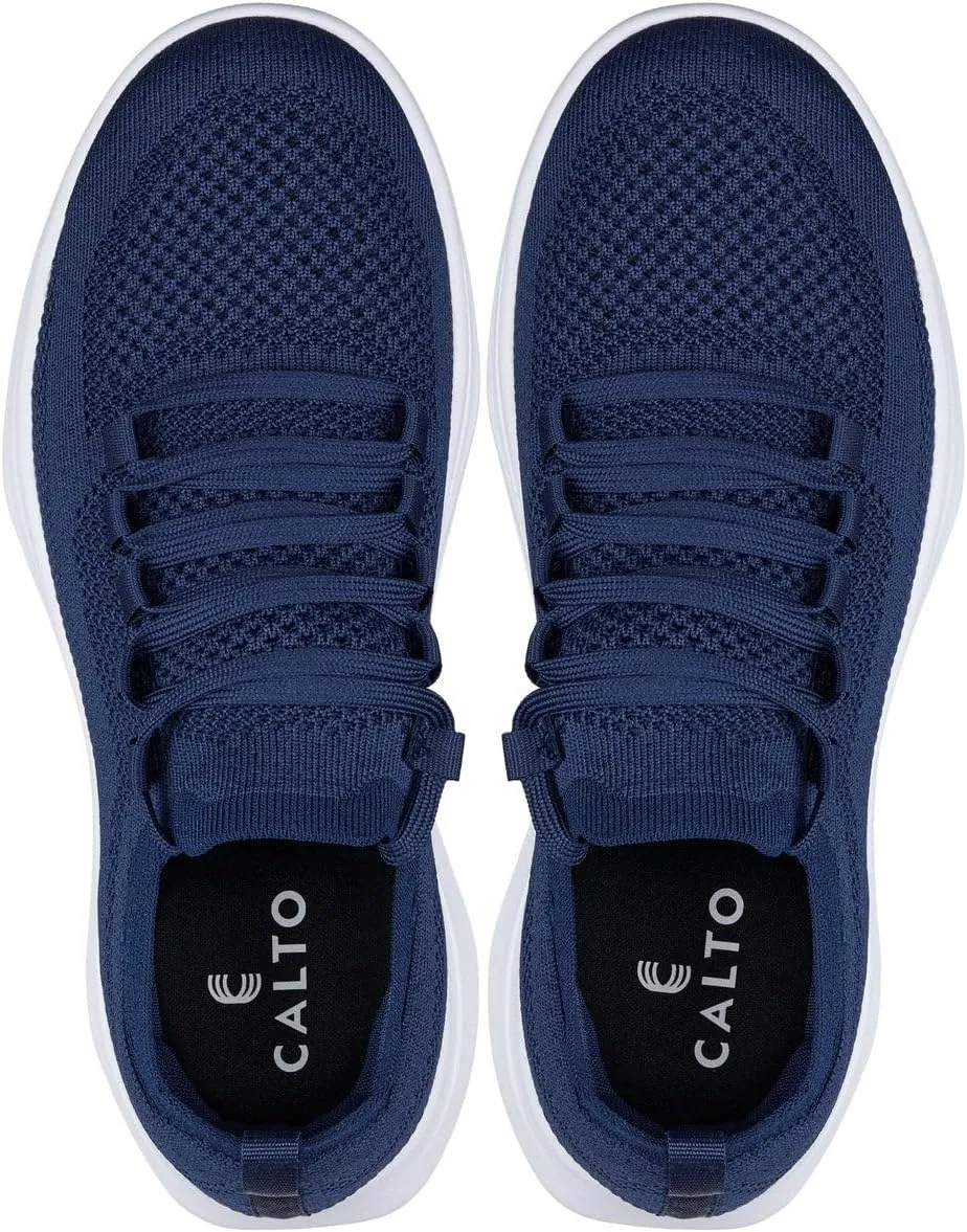 CALTO Men's Invisible Height Increasing Elevator Shoes - Super Lightweight Knitted Sporty Sneakers - 2.4 Inches Taller