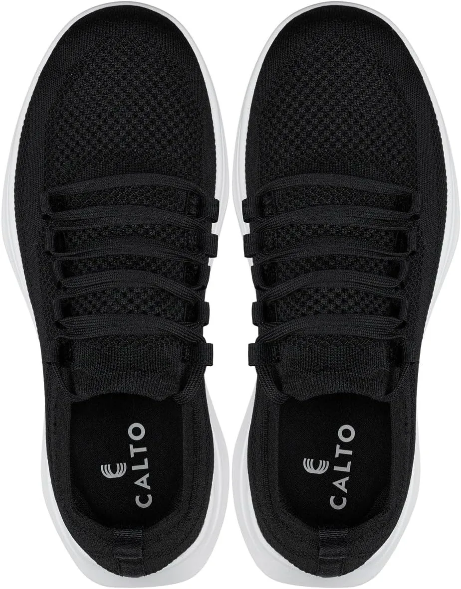 CALTO Men's Invisible Height Increasing Elevator Shoes - Super Lightweight Knitted Sporty Sneakers - 2.4 Inches Taller