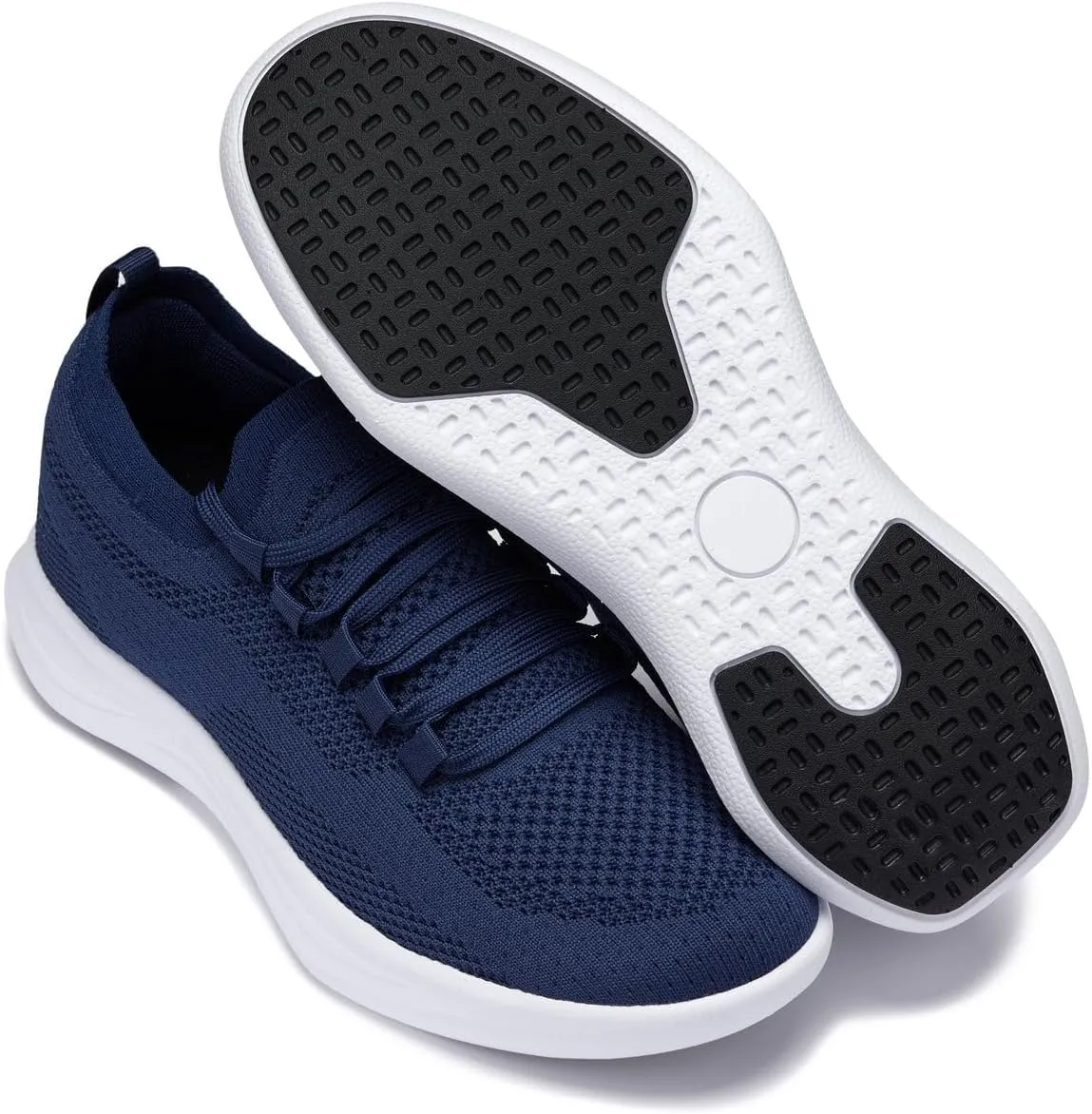 CALTO Men's Invisible Height Increasing Elevator Shoes - Super Lightweight Knitted Sporty Sneakers - 2.4 Inches Taller