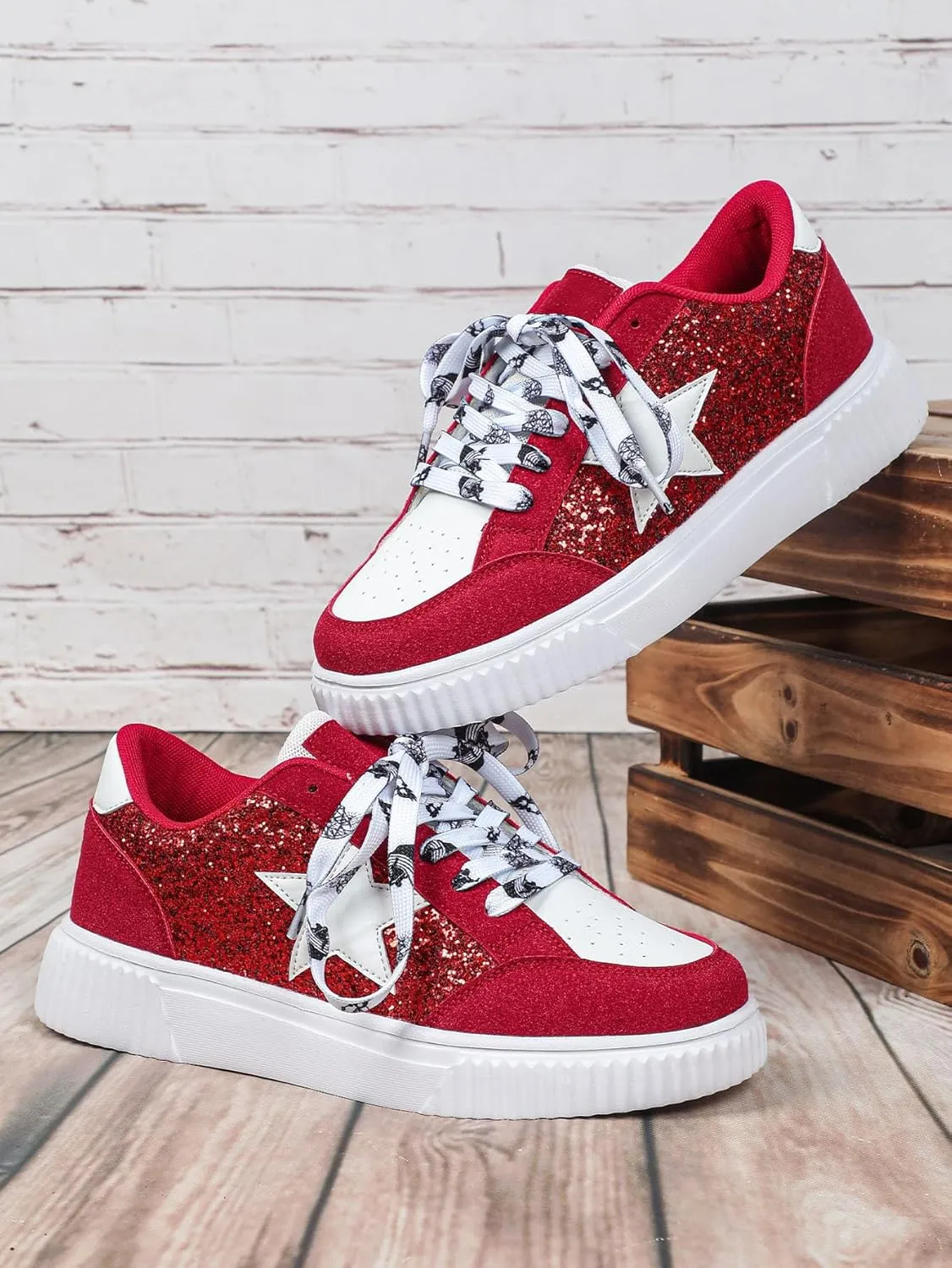 Canvas Glitter Y2K Retro Star Sneakers Comfortable Rubber Sole Shoes for Women Holiday Travel Daily Wear Matching Couple Outfit Aesthetic Star Skate Style