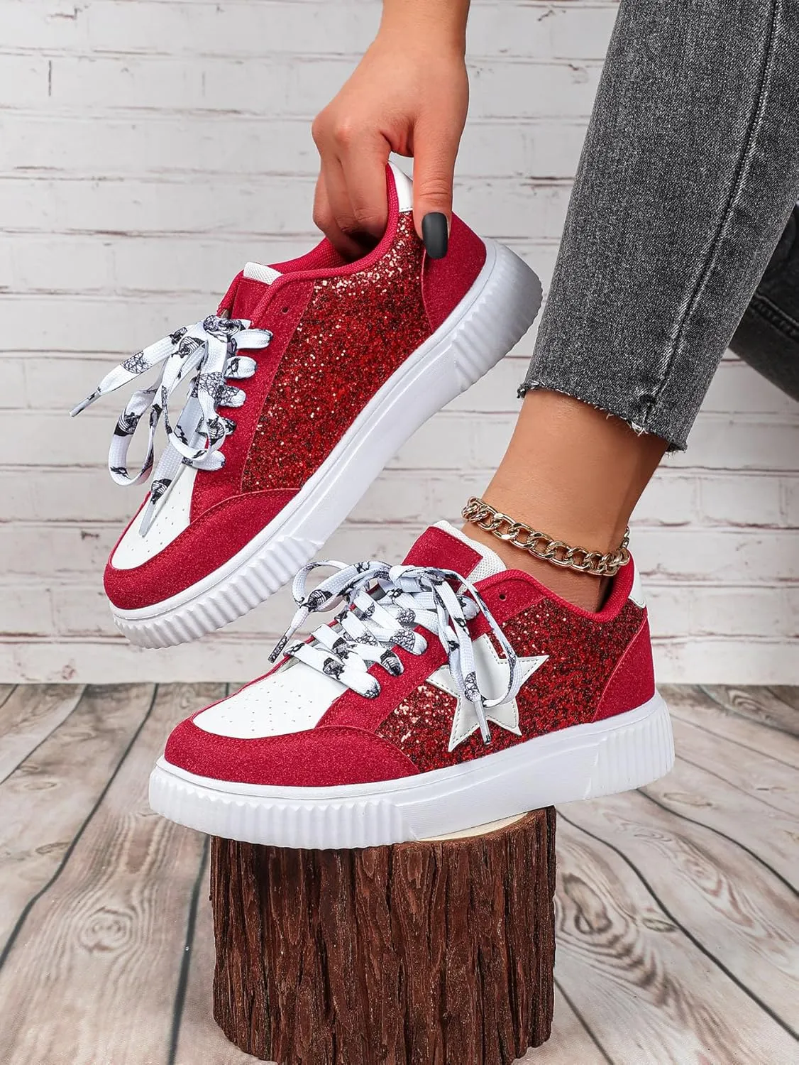 Canvas Glitter Y2K Retro Star Sneakers Comfortable Rubber Sole Shoes for Women Holiday Travel Daily Wear Matching Couple Outfit Aesthetic Star Skate Style