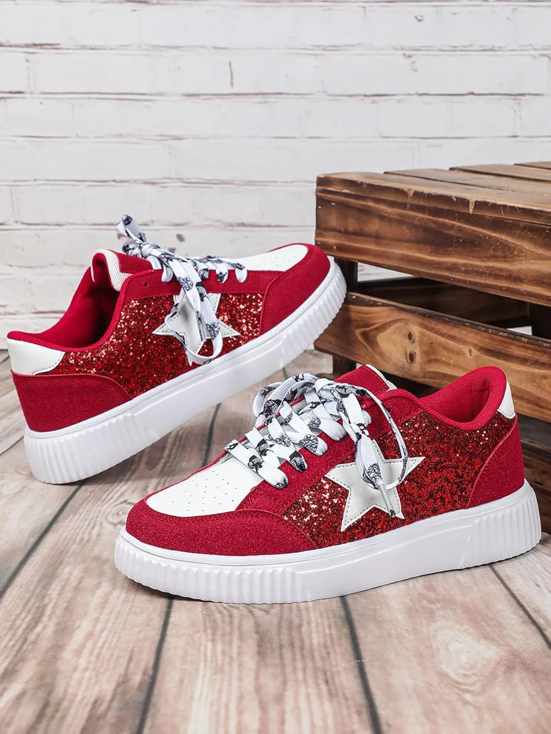 Canvas Glitter Y2K Retro Star Sneakers Comfortable Rubber Sole Shoes for Women Holiday Travel Daily Wear Matching Couple Outfit Aesthetic Star Skate Style