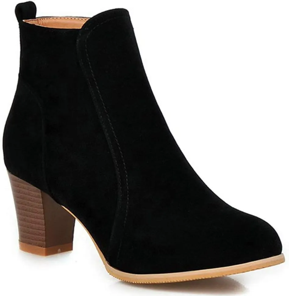 Caradise Womens Stacked Chunky Heeled Boots Faux Suede Zip Up Autumn Winter Booties