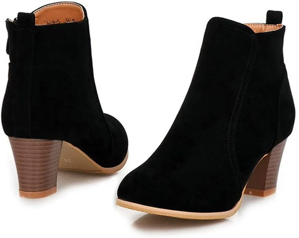 Caradise Womens Stacked Chunky Heeled Boots Faux Suede Zip Up Autumn Winter Booties