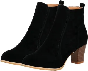 Caradise Womens Stacked Chunky Heeled Boots Faux Suede Zip Up Autumn Winter Booties