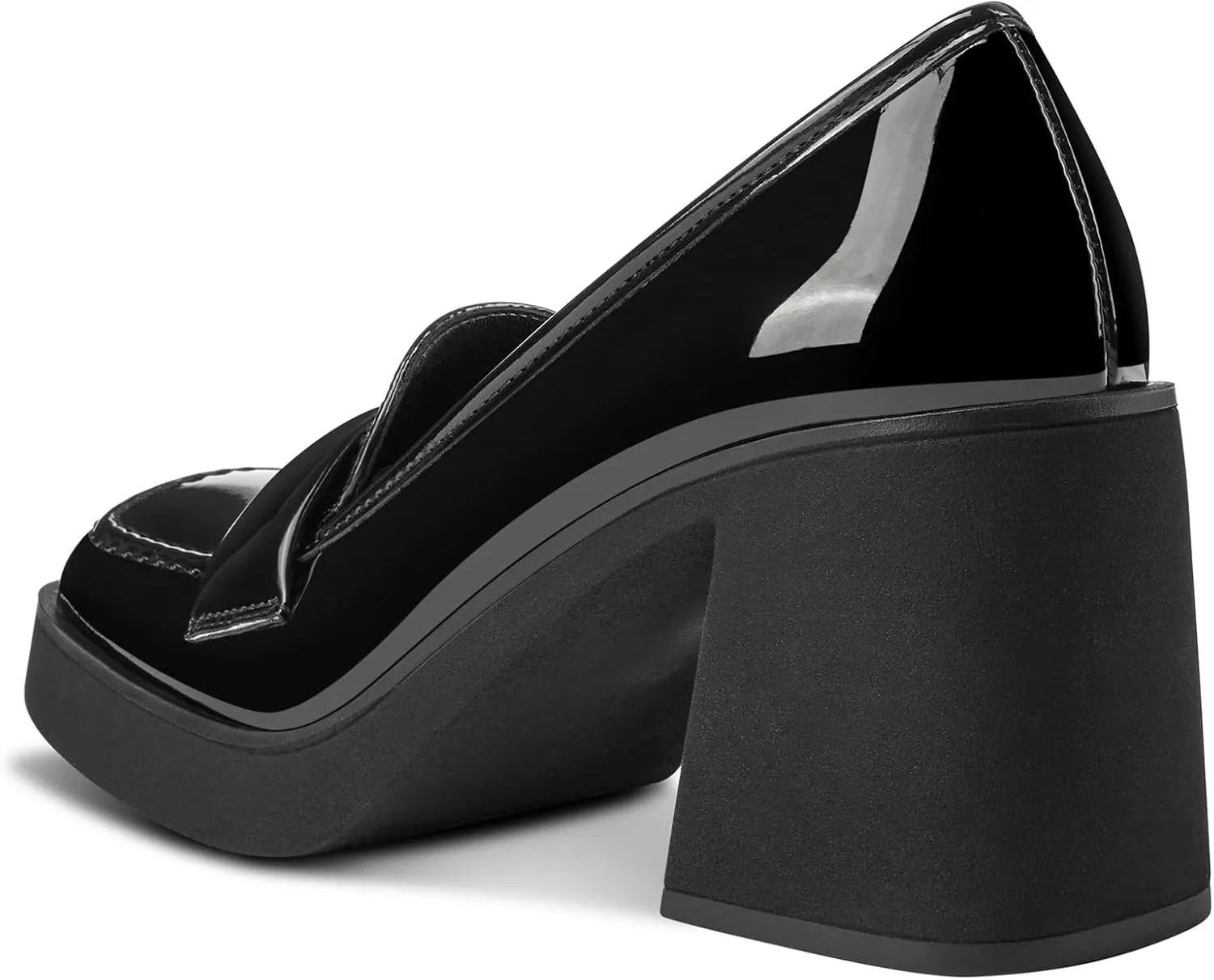 Castamere Womens Chunky Block Mid Heel Close Square Toe Platform Loafers Shoes Casual Office Dress Slip-on Pumps 3.3 Inches Heels