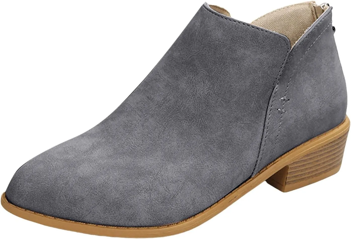 Cathalem Women's Ankle Boots Chunky Cutout Heel Pointed Toe Short Booties Shoes Ankle Booties Vintage Slip On Flat Short Boots Ladies Fashion Low Heel Boot Womens Casual Shoes