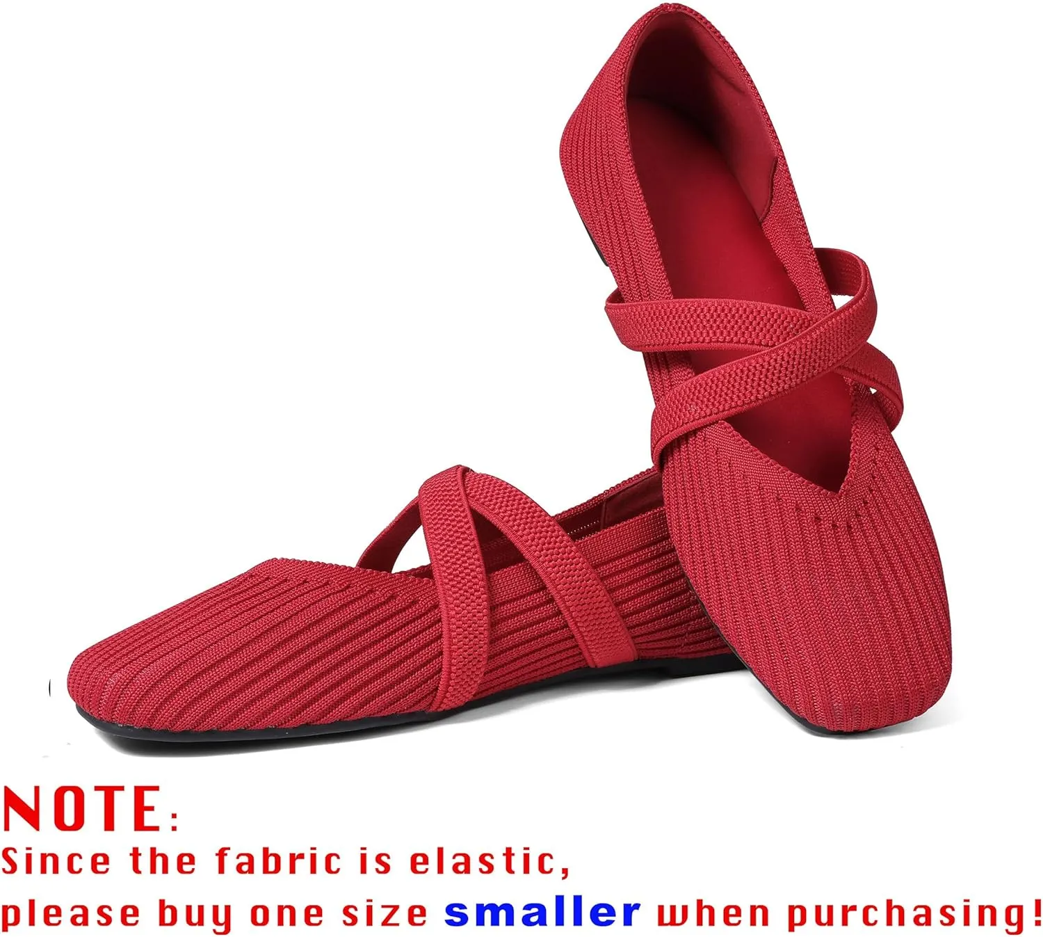 CELNEPHO Flats for Women Square Toe Ballet Flats Cross Strap Comfortable Arch Support Dressy Knit Flats for Women Mary Jane Flats Slip On Washable Casual Office Shoes