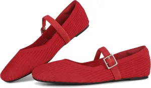 CELNEPHO Flats for Women Square Toe Ballet Flats Shoes Comfortable Dressy Knit Flats for Women Arch Support Slip On Washable Casual Office Shoes