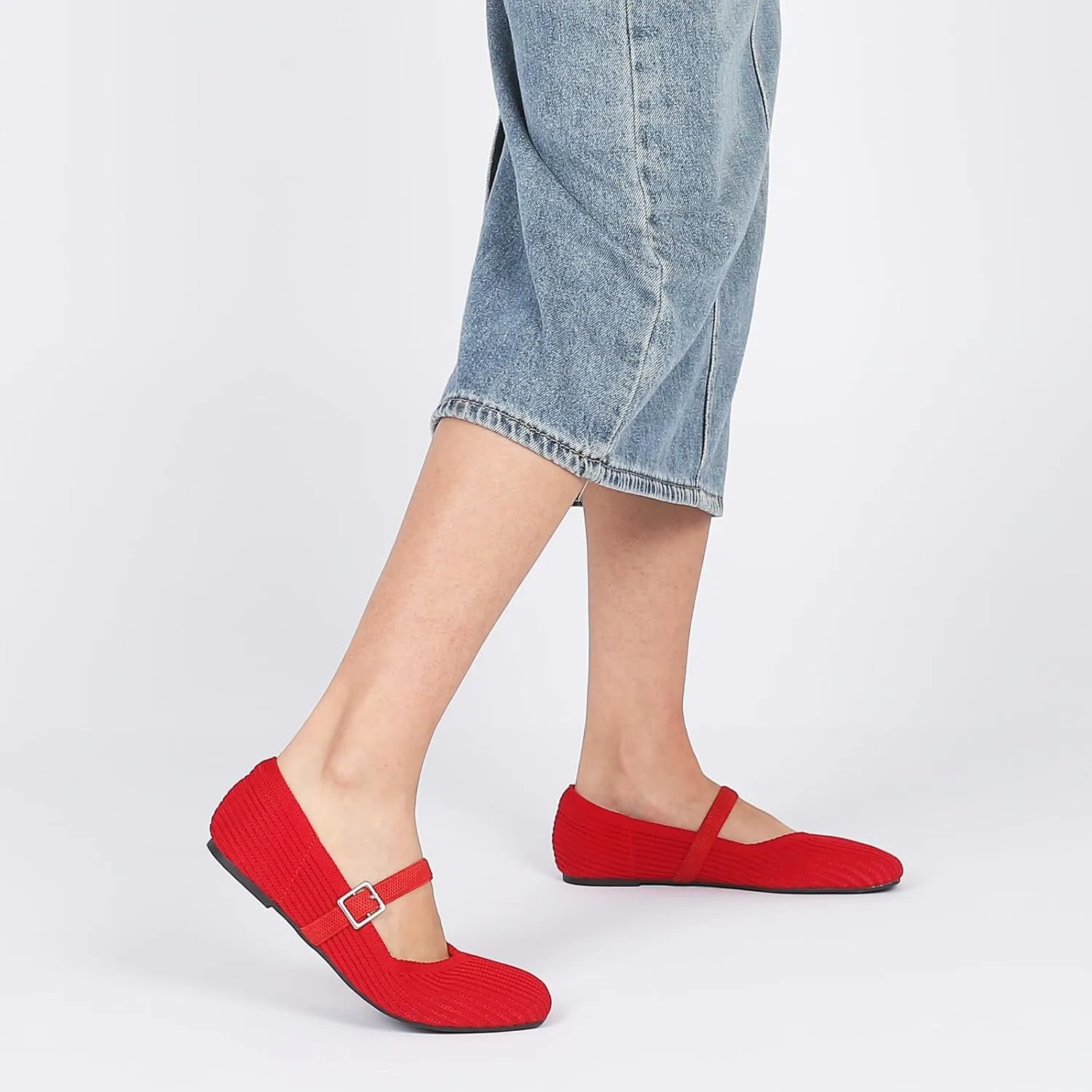 CELNEPHO Flats for Women Square Toe Ballet Flats Shoes Comfortable Dressy Knit Flats for Women Arch Support Slip On Washable Casual Office Shoes