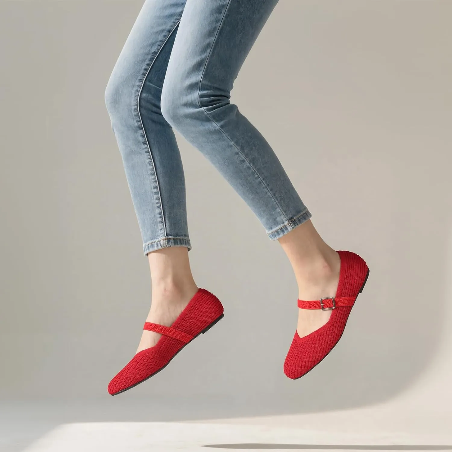 CELNEPHO Flats for Women Square Toe Ballet Flats Shoes Comfortable Dressy Knit Flats for Women Arch Support Slip On Washable Casual Office Shoes