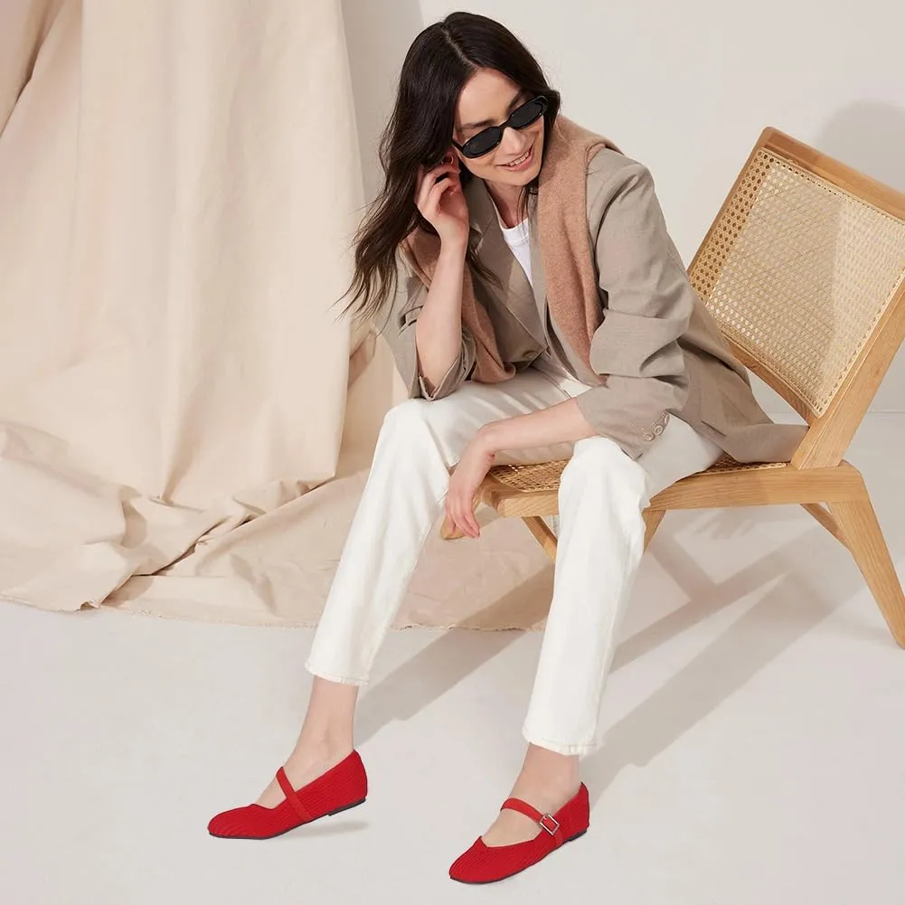 CELNEPHO Flats for Women Square Toe Ballet Flats Shoes Comfortable Dressy Knit Flats for Women Arch Support Slip On Washable Casual Office Shoes