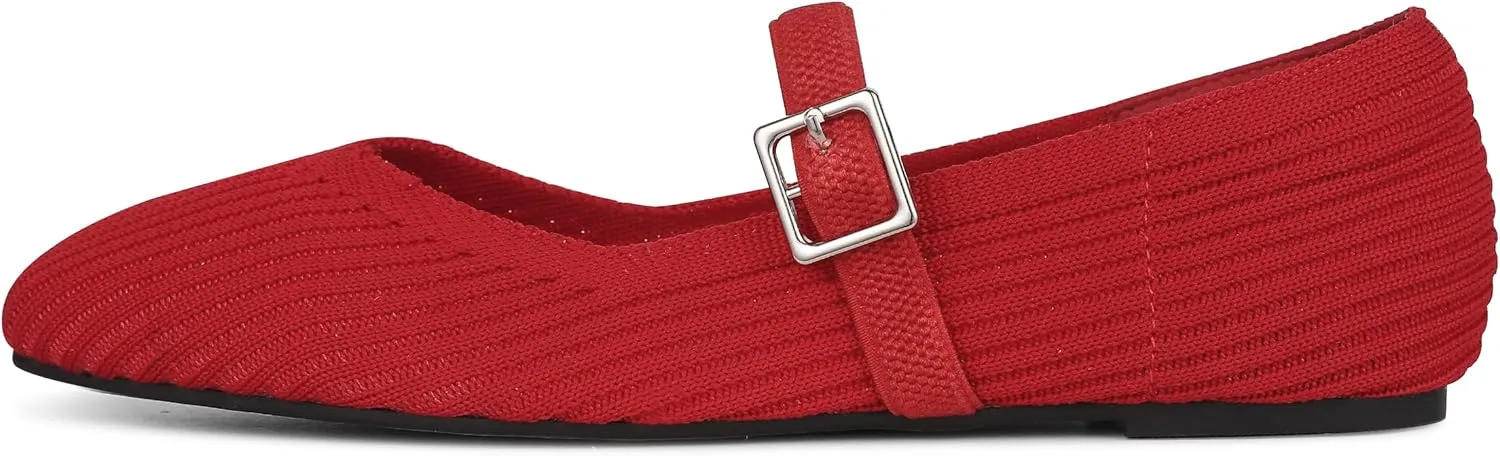 CELNEPHO Flats for Women Square Toe Ballet Flats Shoes Comfortable Dressy Knit Flats for Women Arch Support Slip On Washable Casual Office Shoes