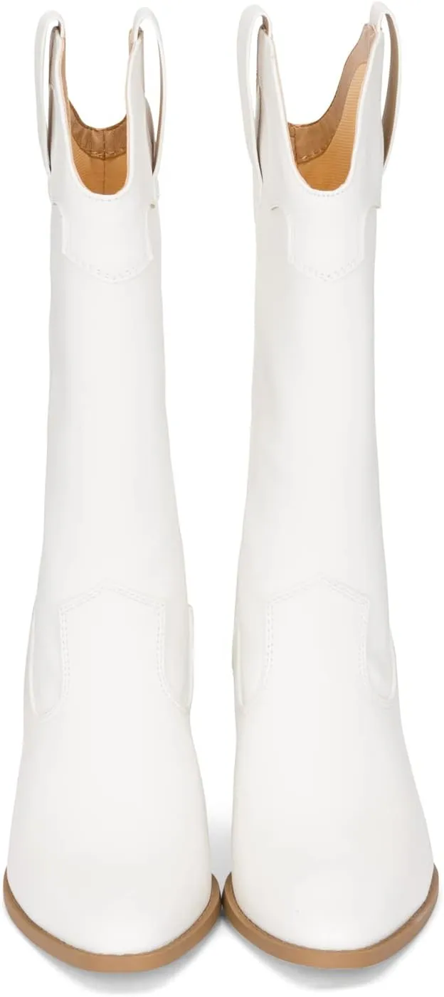 Chariot & Co Cowboy Boots for Women - Western Style Mid-Calf Stacked Heel Boot - Polly