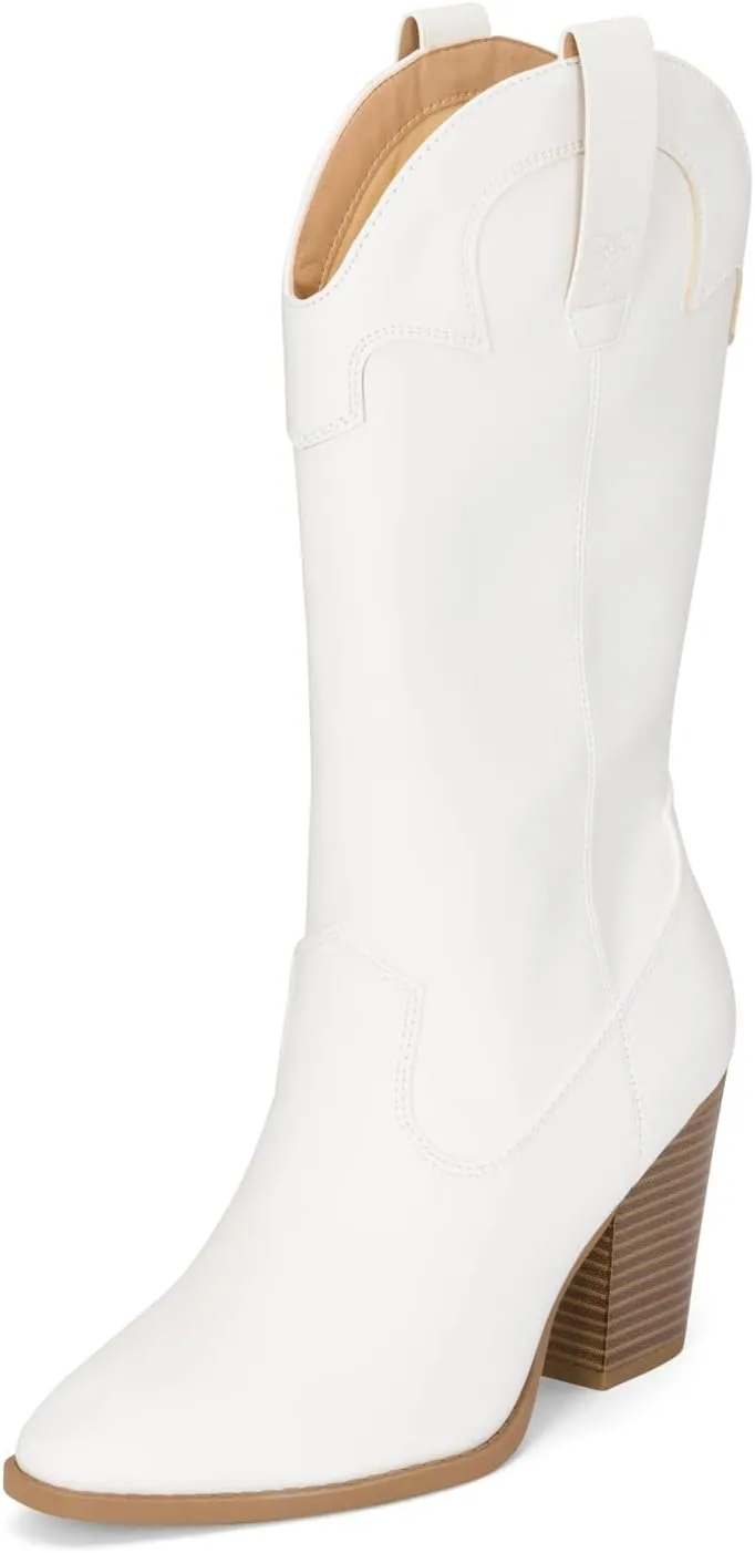 Chariot & Co Cowboy Boots for Women - Western Style Mid-Calf Stacked Heel Boot - Polly