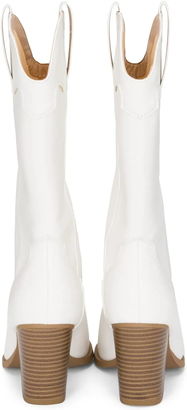 Chariot & Co Cowboy Boots for Women - Western Style Mid-Calf Stacked Heel Boot - Polly