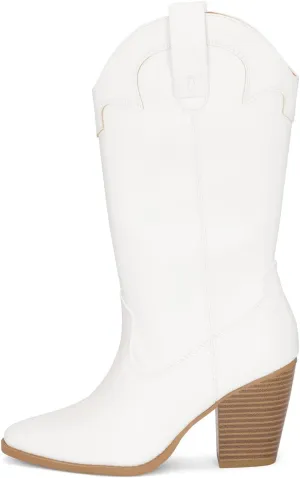 Chariot & Co Cowboy Boots for Women - Western Style Mid-Calf Stacked Heel Boot - Polly