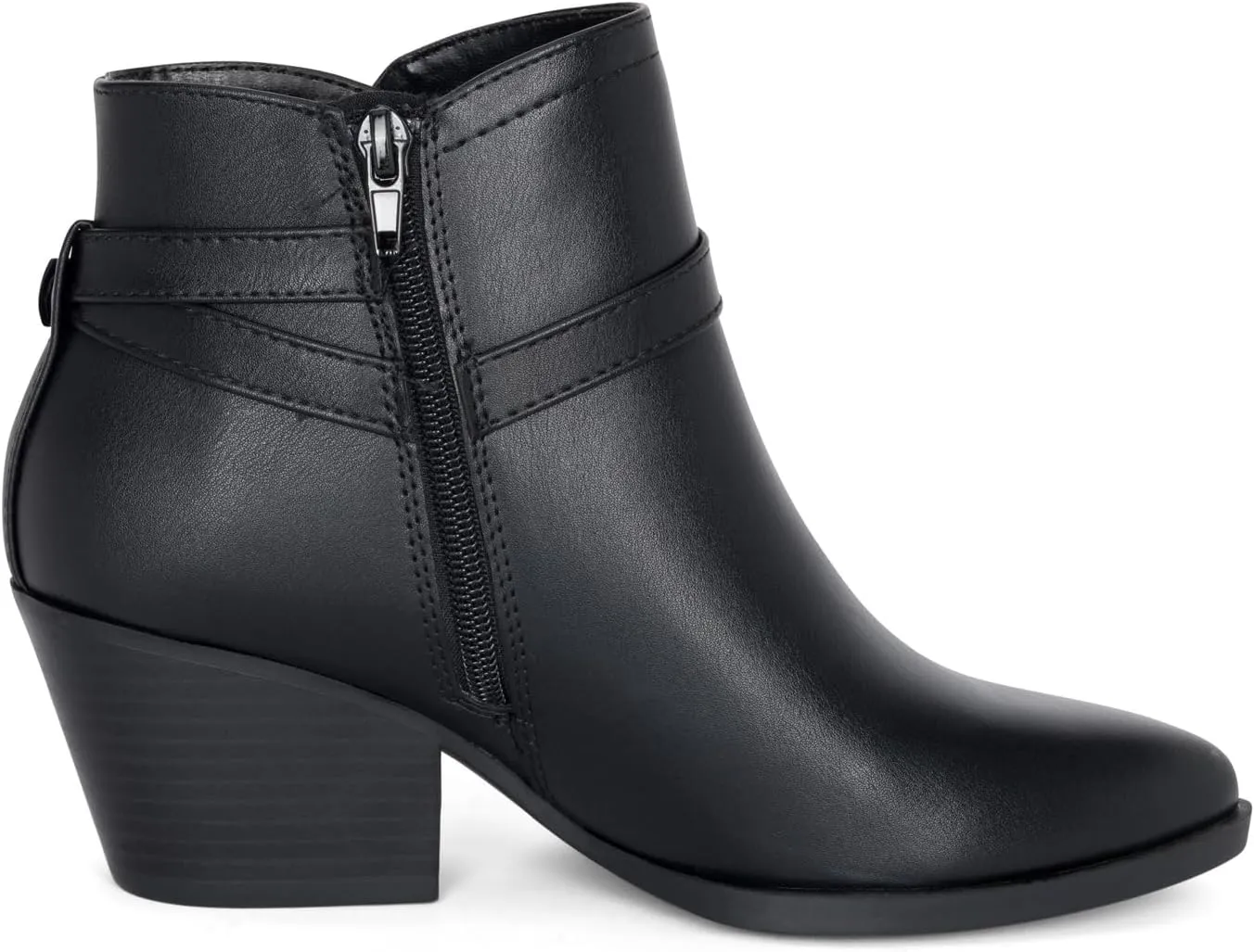 Chariot & Co : Mesa - Womens Western Stitch Pointy Toe Double Buckle Wood Stacked Heel Ankle Boots