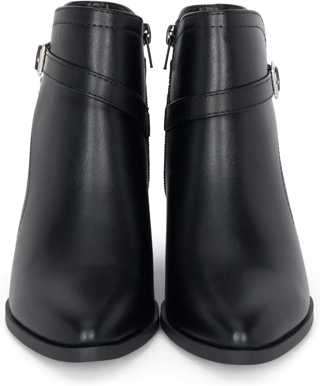 Chariot & Co : Mesa - Womens Western Stitch Pointy Toe Double Buckle Wood Stacked Heel Ankle Boots