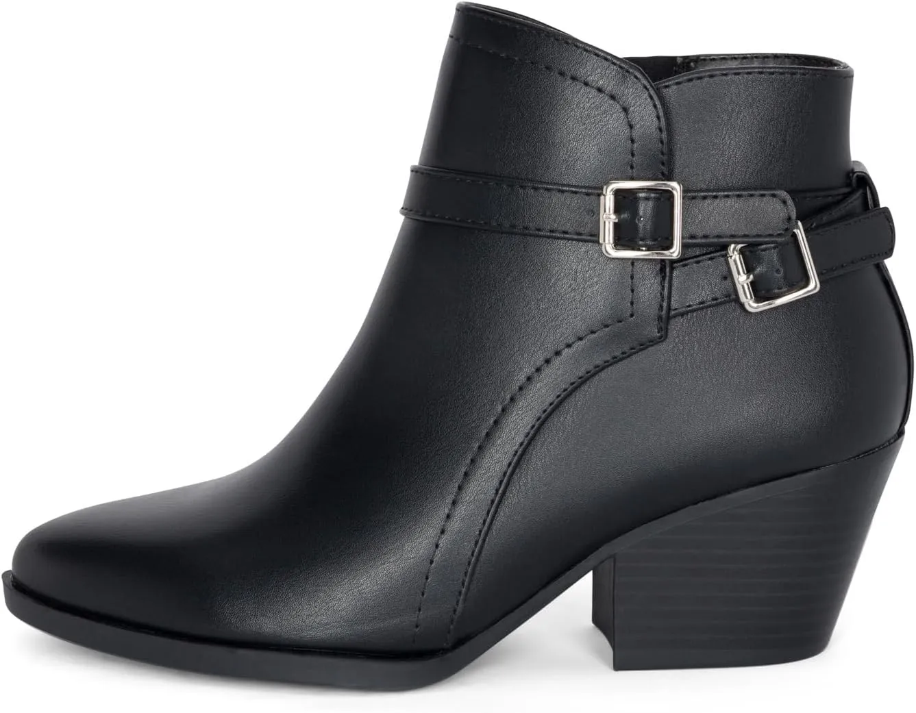 Chariot & Co : Mesa - Womens Western Stitch Pointy Toe Double Buckle Wood Stacked Heel Ankle Boots