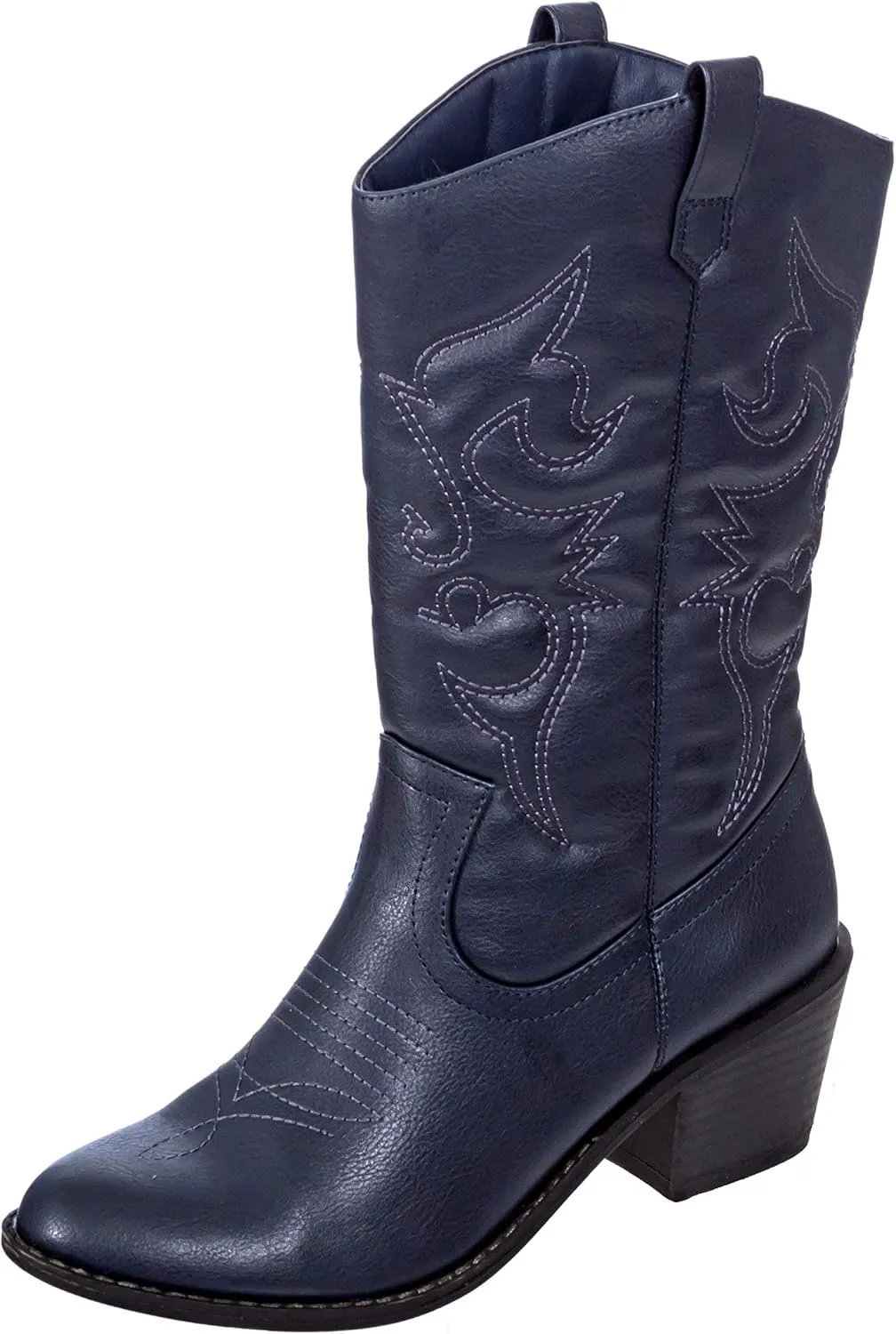 Charles Albert Cowboy Boots for Women Mid-Calf Boot Embroidered Stiching Western Cowgirl Boots Low Stacked Heel