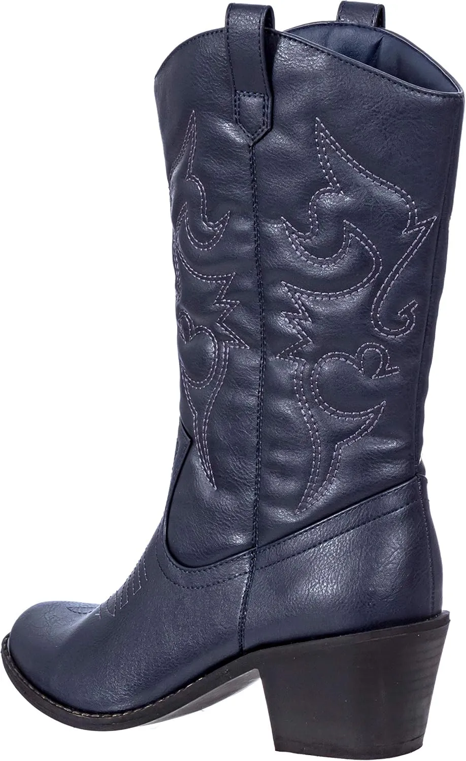 Charles Albert Cowboy Boots for Women Mid-Calf Boot Embroidered Stiching Western Cowgirl Boots Low Stacked Heel