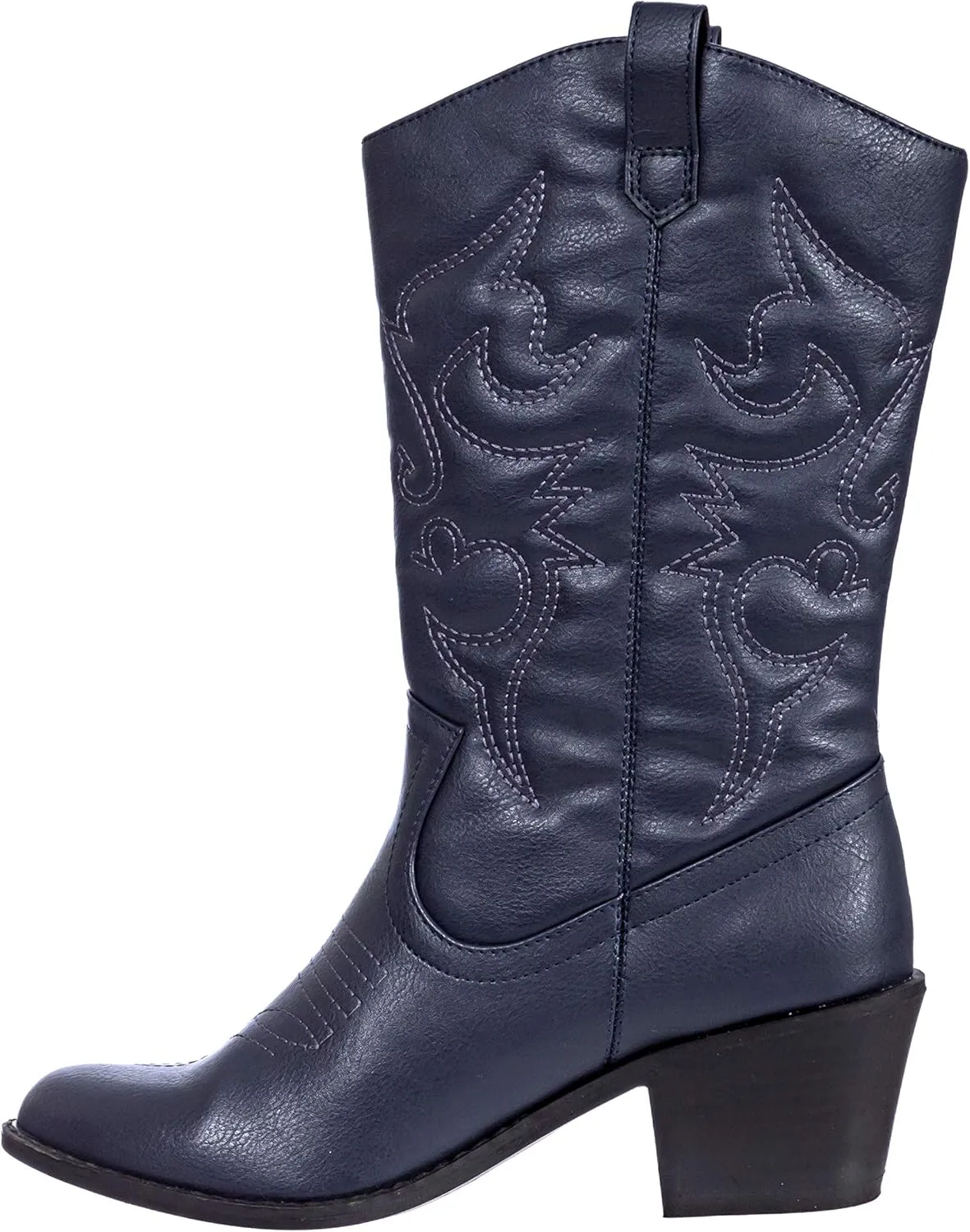 Charles Albert Cowboy Boots for Women Mid-Calf Boot Embroidered Stiching Western Cowgirl Boots Low Stacked Heel