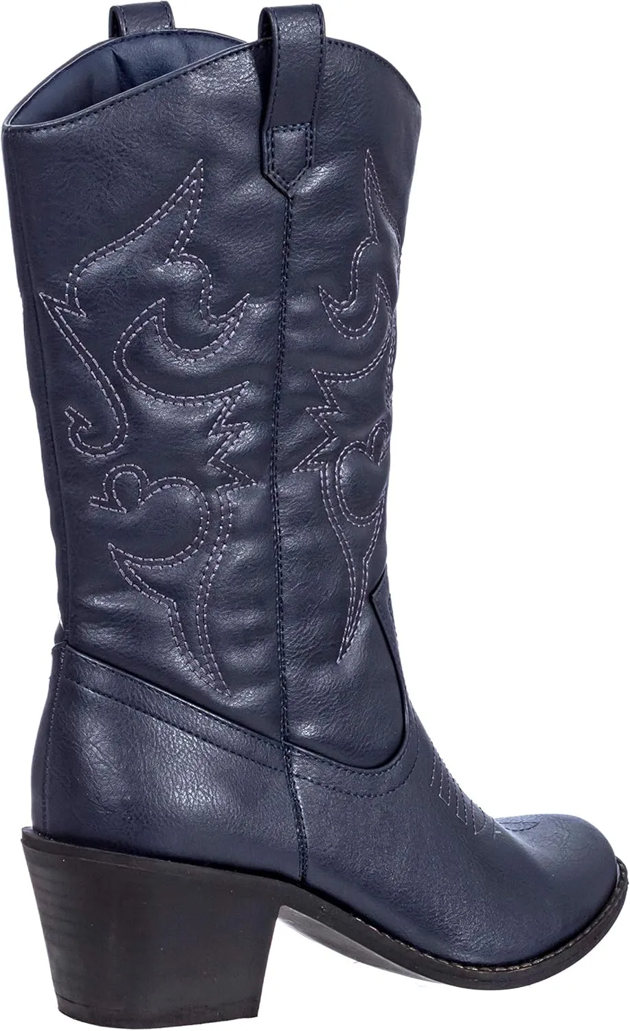 Charles Albert Cowboy Boots for Women Mid-Calf Boot Embroidered Stiching Western Cowgirl Boots Low Stacked Heel