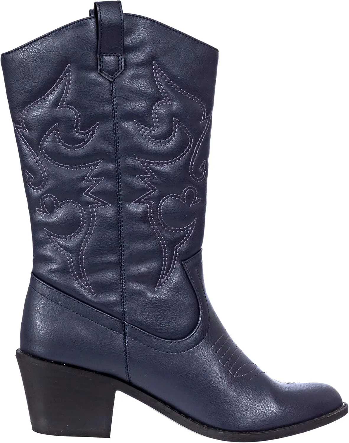 Charles Albert Cowboy Boots for Women Mid-Calf Boot Embroidered Stiching Western Cowgirl Boots Low Stacked Heel