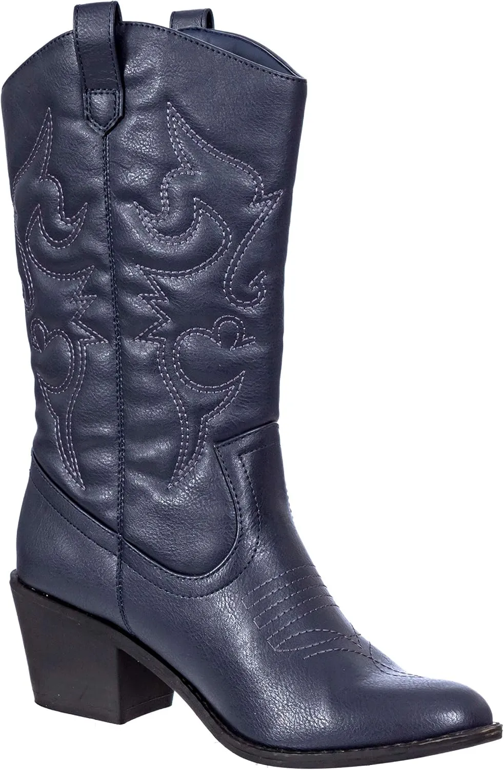Charles Albert Cowboy Boots for Women Mid-Calf Boot Embroidered Stiching Western Cowgirl Boots Low Stacked Heel