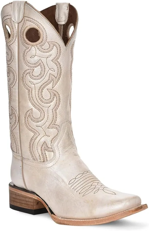 Circle G Ladies Ld Pearl Cutout & Embroidery Sq. Toe, Square Toe, Leather Sole, 11" Shaft, Cowhide Leather, Western Boot, Pearl L6007 Size 11