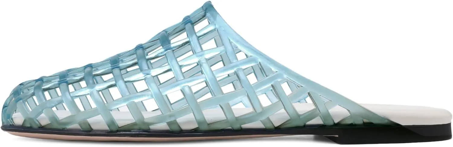 Clear Jelly Shoes for Women Slip on Jelly Mesh Slides Comfortable Closed Toe Flats Sandals Summer Beach Slippers.