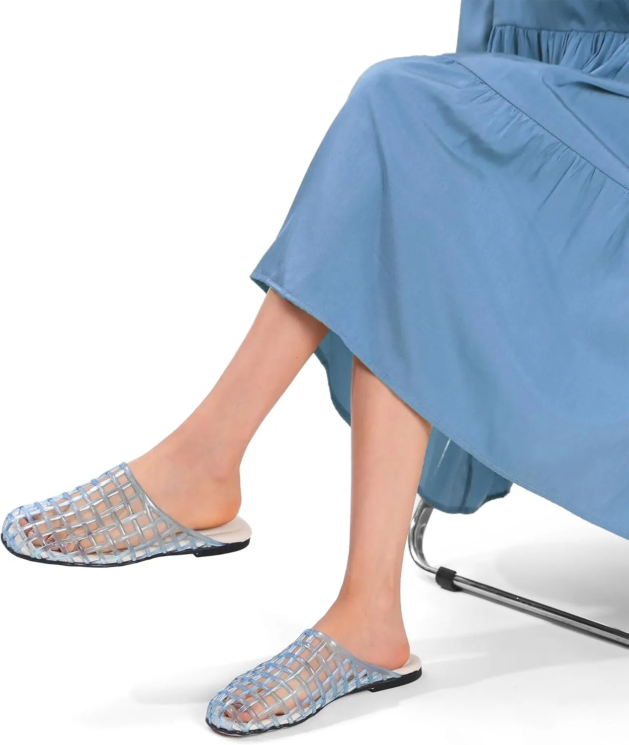Clear Jelly Shoes for Women Slip on Jelly Mesh Slides Comfortable Closed Toe Flats Sandals Summer Beach Slippers.