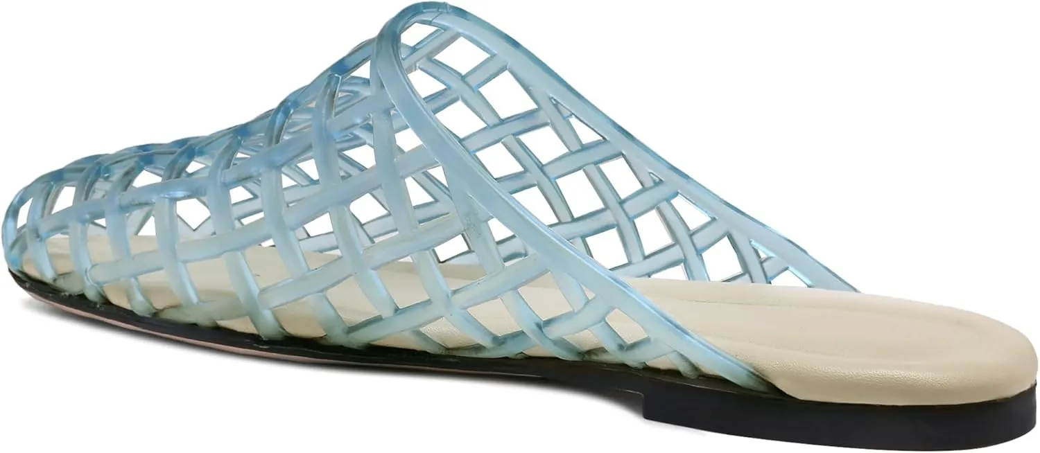 Clear Jelly Shoes for Women Slip on Jelly Mesh Slides Comfortable Closed Toe Flats Sandals Summer Beach Slippers.