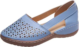 Closed Toe Sandals Women Hollow Casual Flats Orthotic Wedge Dressy Comfortable Shoes Beach Outdoor Walking Slippers Ballet Wedges Orthopedic Out Summer Carved Vintage Slip on Round Hollowed