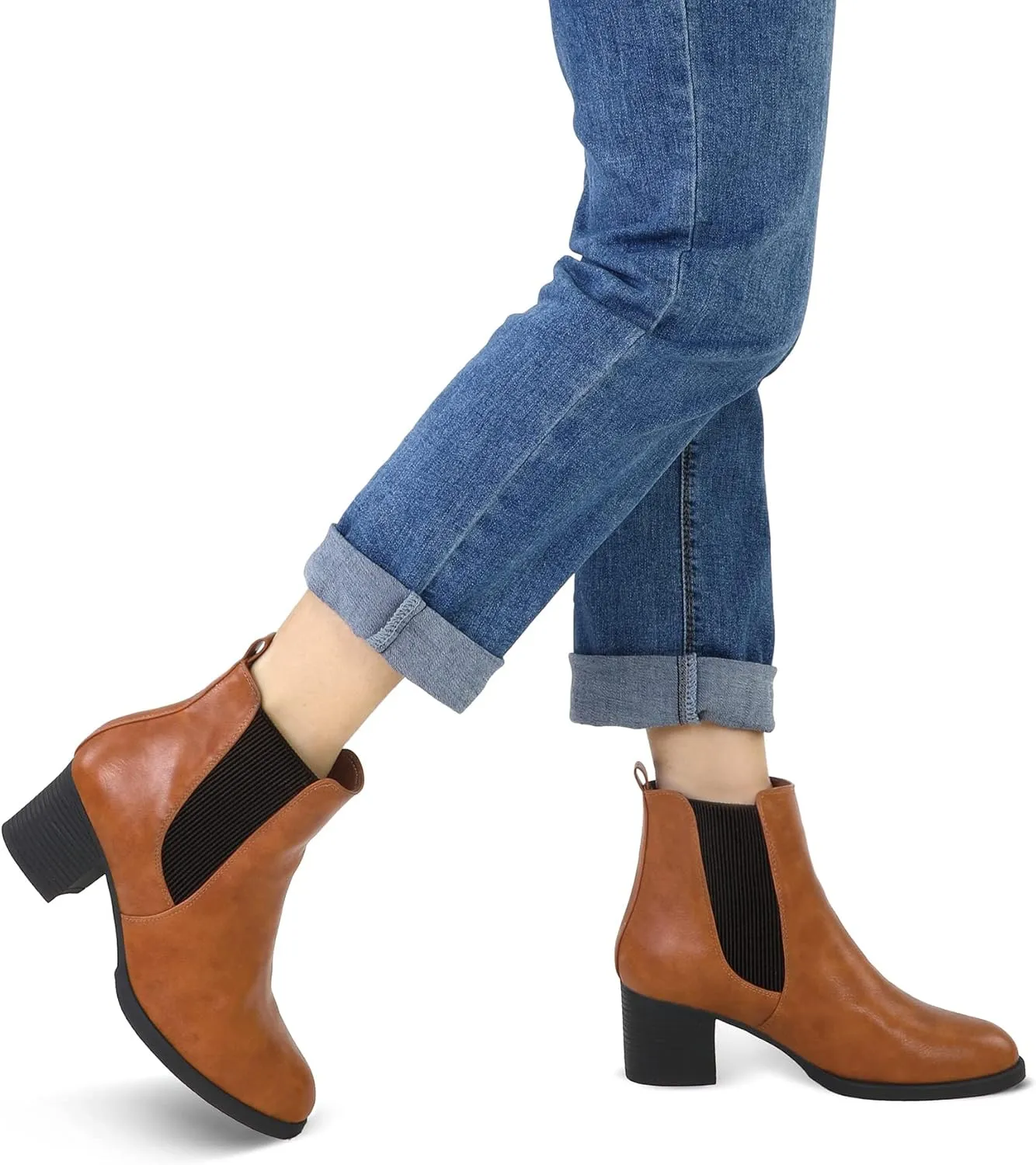 COASIS Women's Chelsea Boots Chunky Block Heel Slip On Ankle Booties with Elastic Sided