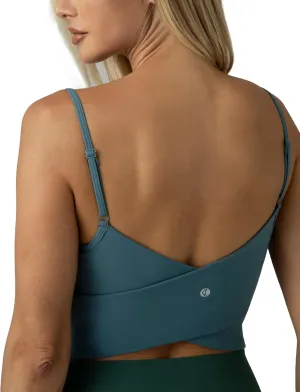 Colorfulkoala Women's Dreamlux Crop Tank Tops with Built in Bra Adjustable Spaghetti Strap Workout Yoga Camisole
