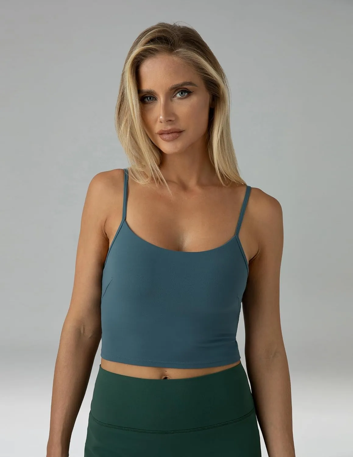 Colorfulkoala Women's Dreamlux Crop Tank Tops with Built in Bra Adjustable Spaghetti Strap Workout Yoga Camisole