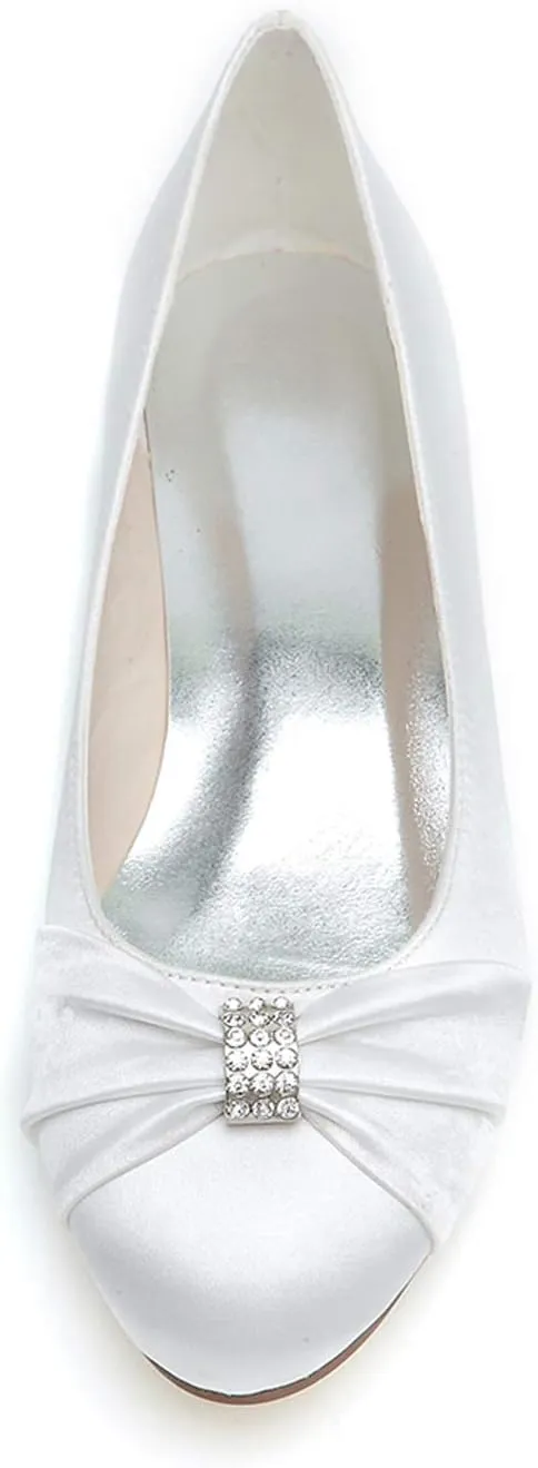 COMFASH Women's Ballet Flats Satin Rhinestones Round Toe Wedding Evening Party Shoes