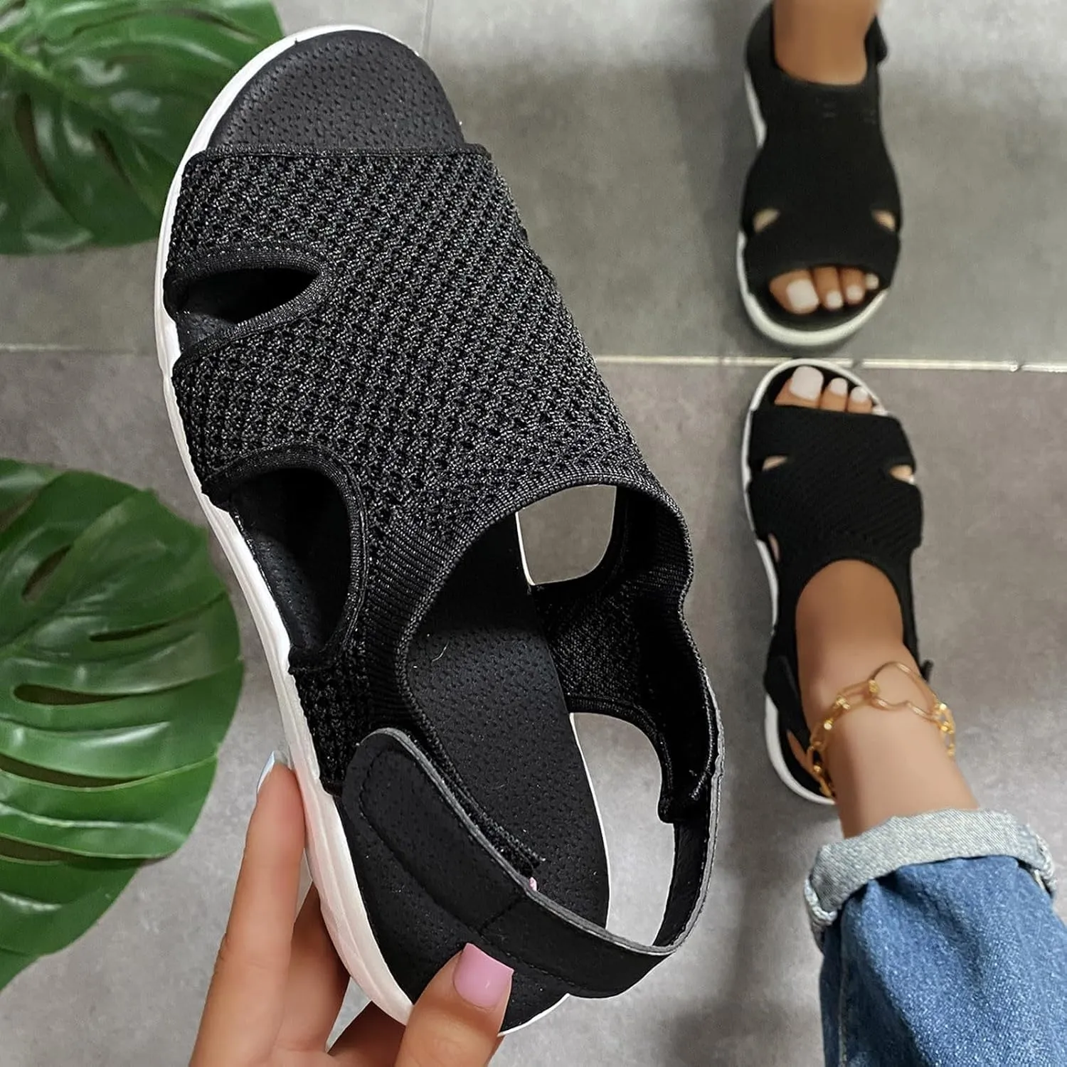 Comfortable Walking Sandals for Women,Orthopedic Sandals for Women Arch Support Hiking Sandals Casual Open Toe Sport Sandals Lightweight Athletic Sandals with Hook and Loop Straps for Beach Vacation