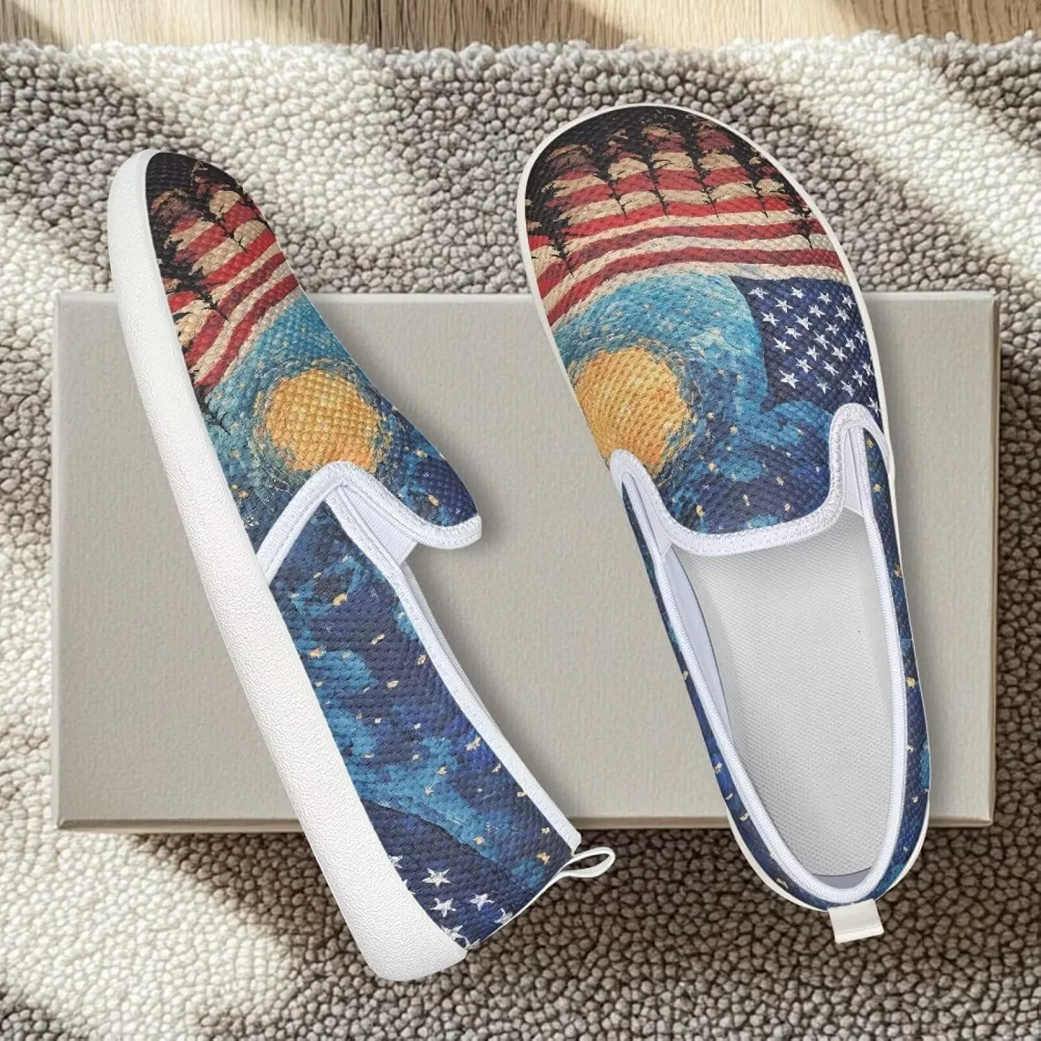 Comfy Womens Flats Shoes Flag Print Casual Shoes for Women Slip On Shoes