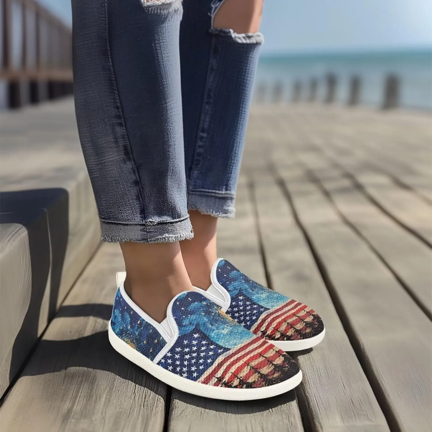 Comfy Womens Flats Shoes Flag Print Casual Shoes for Women Slip On Shoes