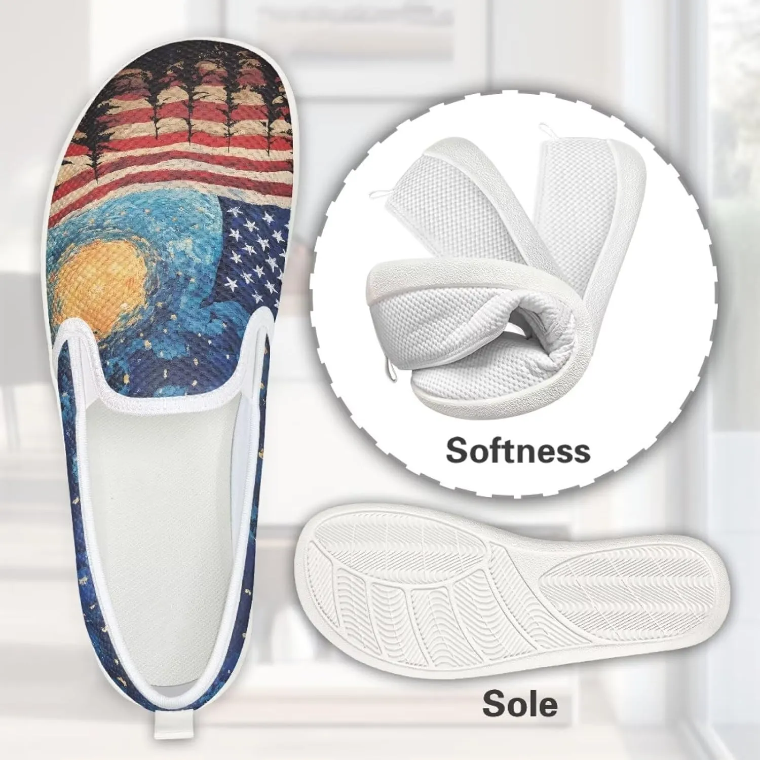 Comfy Womens Flats Shoes Flag Print Casual Shoes for Women Slip On Shoes