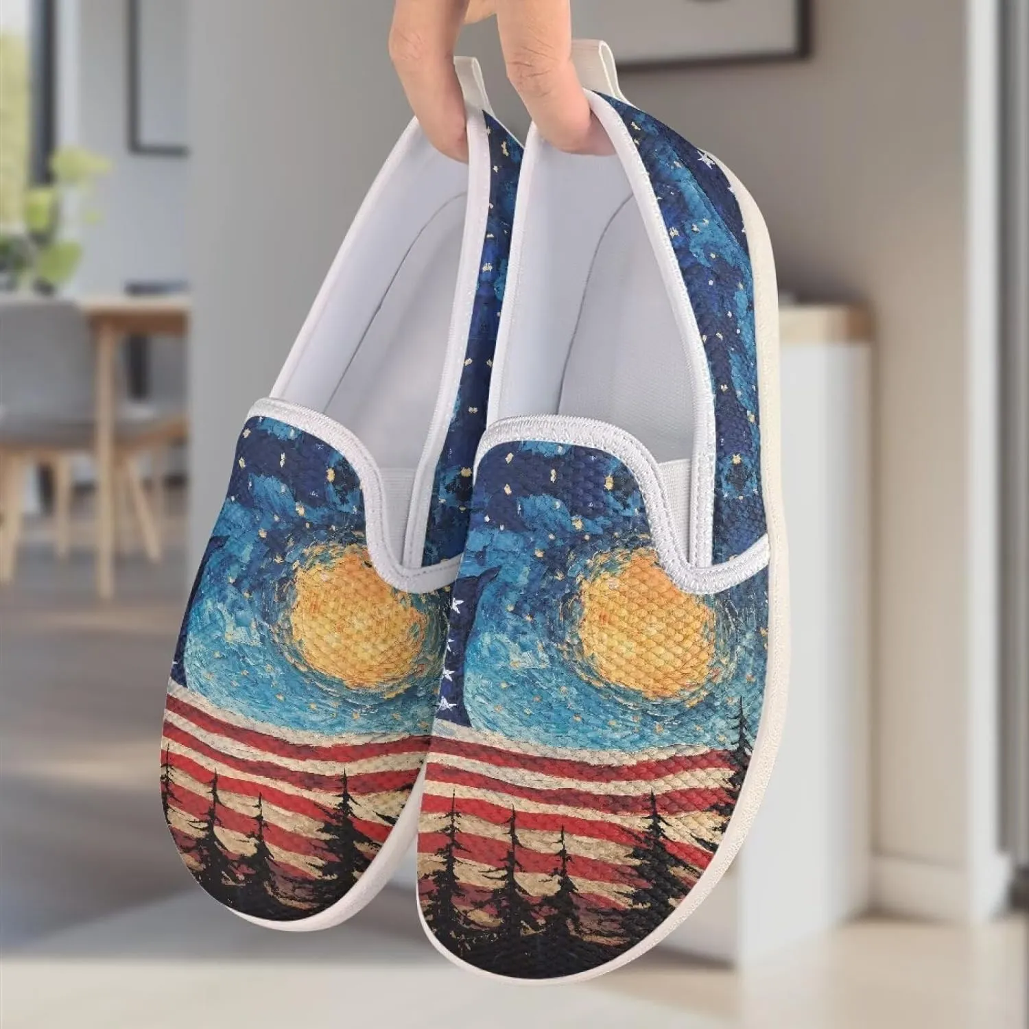 Comfy Womens Flats Shoes Flag Print Casual Shoes for Women Slip On Shoes